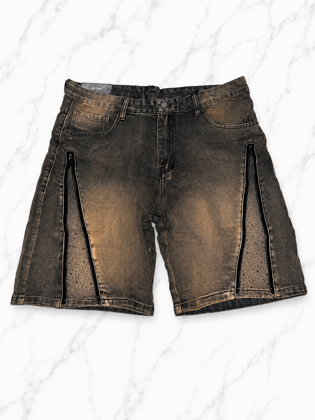 Zip Crystal Denim Shorts